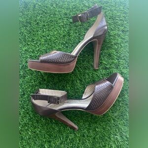 Heels Size 10 Brown Platform Peep Toe Ankle Strap feminine elevated high heels
